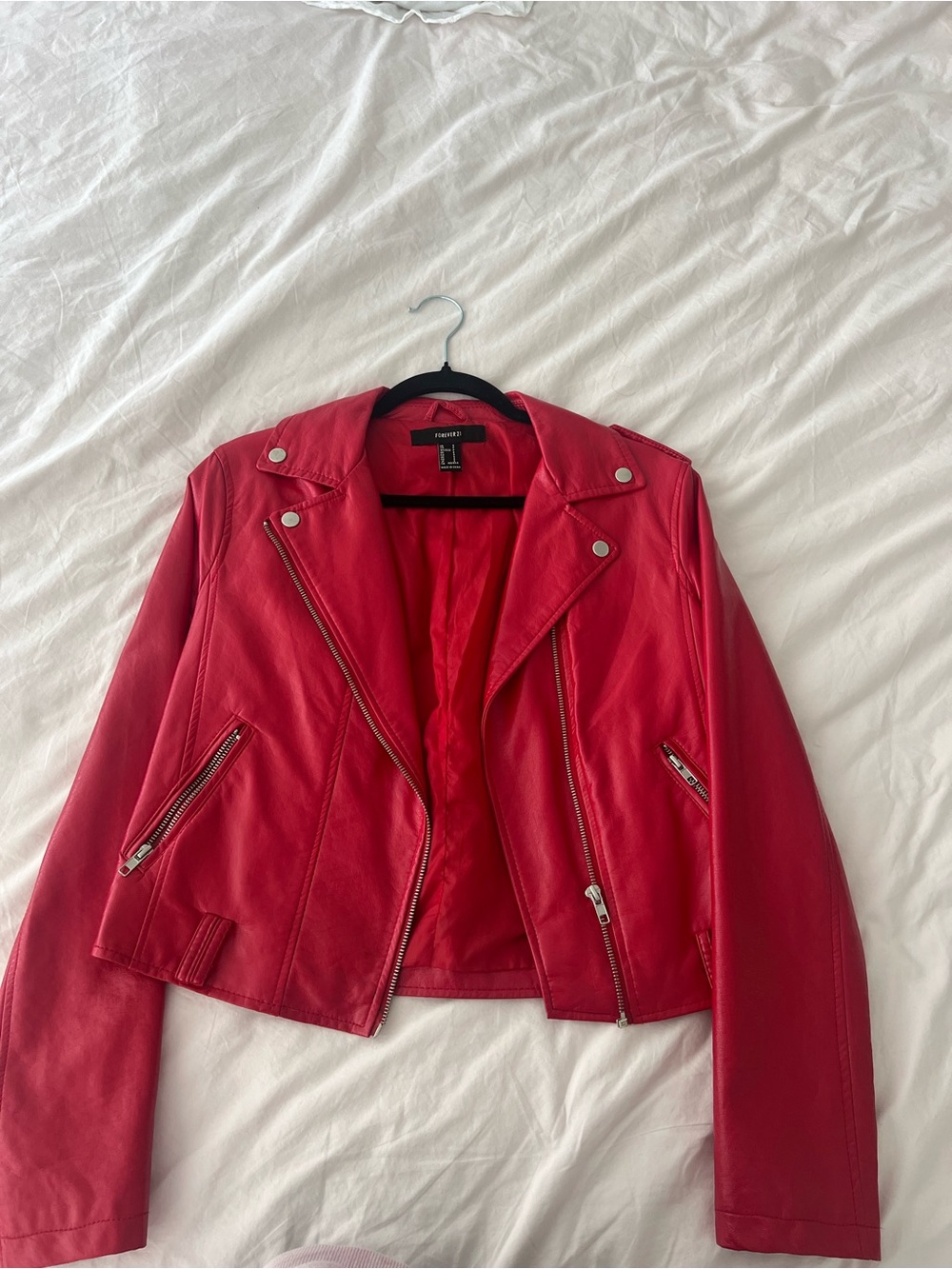 Forever 21 Red Faux Leather Moto Jacket